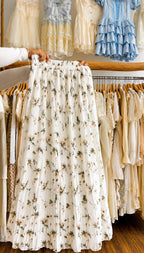 Saia Longa Midi Plissada Floral Feminina