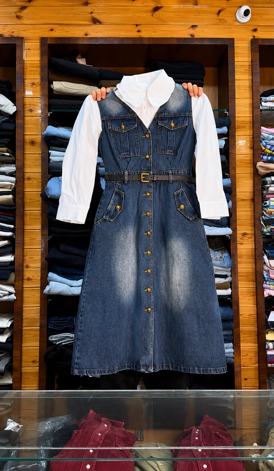 Vestido Jeans Midi Feminino com Cinto – Elegance Denim Collection