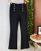 Calça Flare Feminina Cintura Alta com Botões Dourados