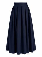 Saia Longa Midi Plissada com Bolsos – Azul Marinho