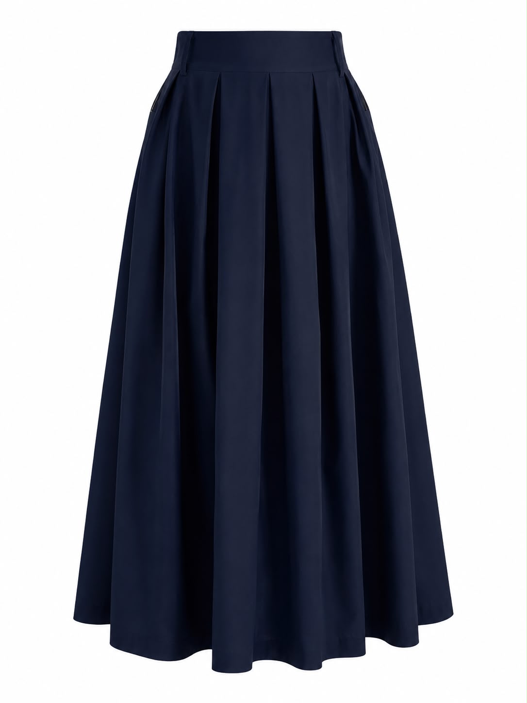 Saia Longa Midi Plissada com Bolsos – Azul Marinho