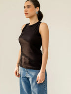 Blusa Regata Canelada 100% Algodão Helô Preto