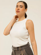 Blusa Regata Canelada 100% Algodão Helô Off White