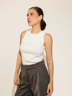 Blusa Regata Canelada 100% Algodão Helô Off White
