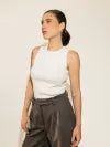 Blusa Regata Canelada 100% Algodão Helô Off White