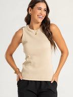 Blusa Regata Canelada 100% Algodão Helô Bege Amêndoa