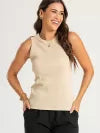Blusa Regata Canelada 100% Algodão Helô Bege Amêndoa