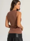 Blusa Regata Canelada 100% Algodão Helô Marrom Cacau
