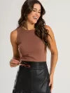 Blusa Regata Canelada 100% Algodão Helô Marrom Cacau