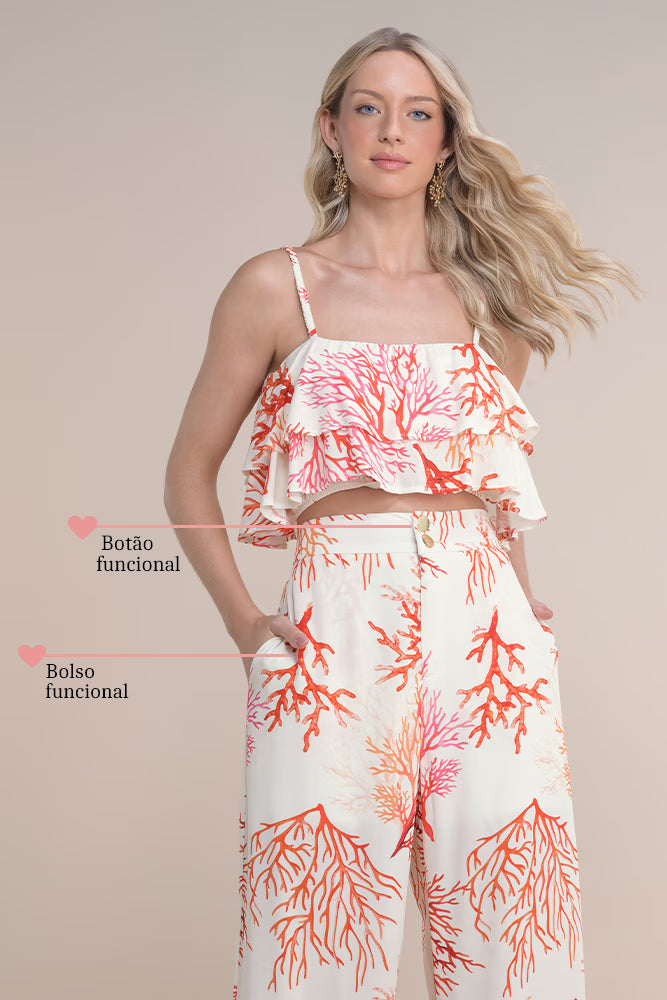 Calça pantalona viscose estampada