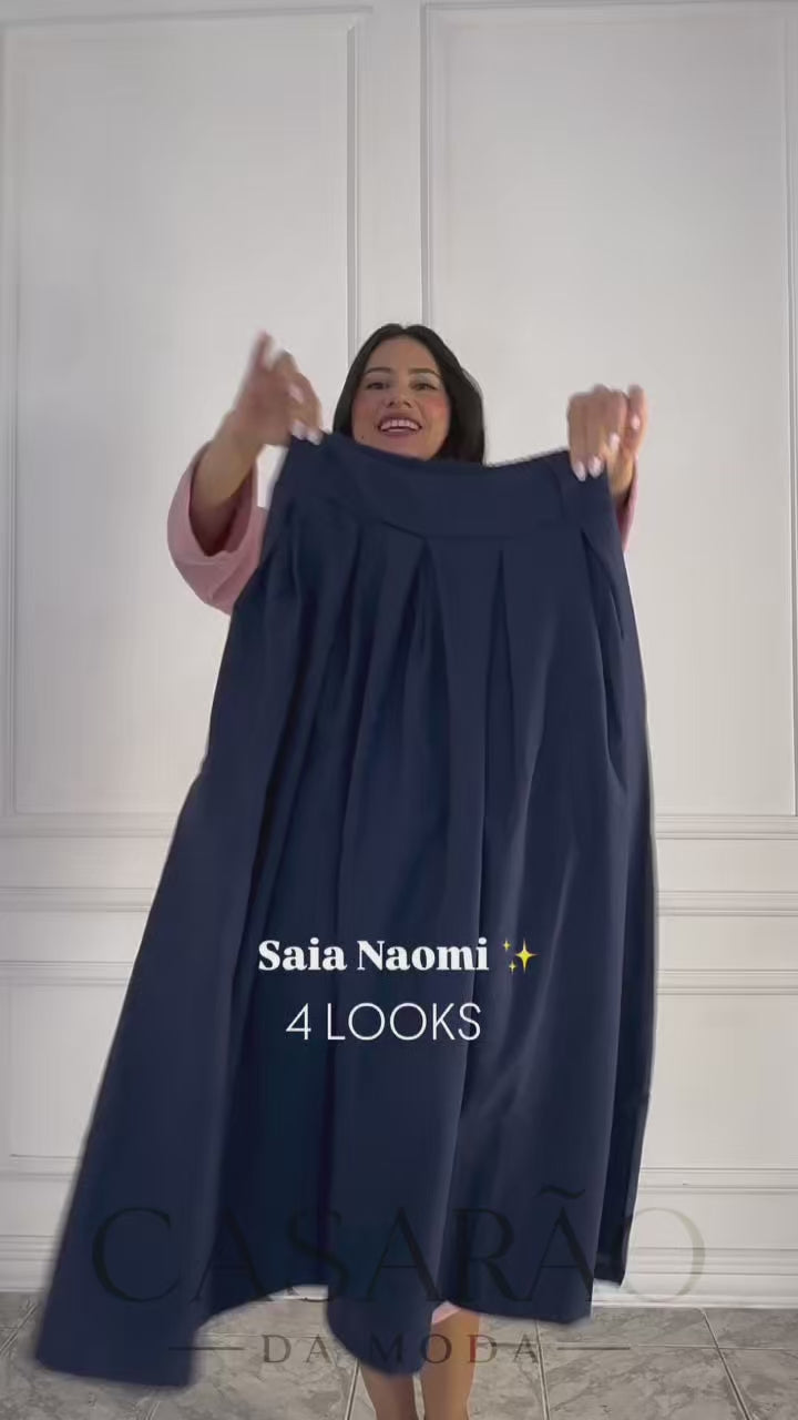 Saia Longa Midi Plissada com Bolsos – Azul Marinho